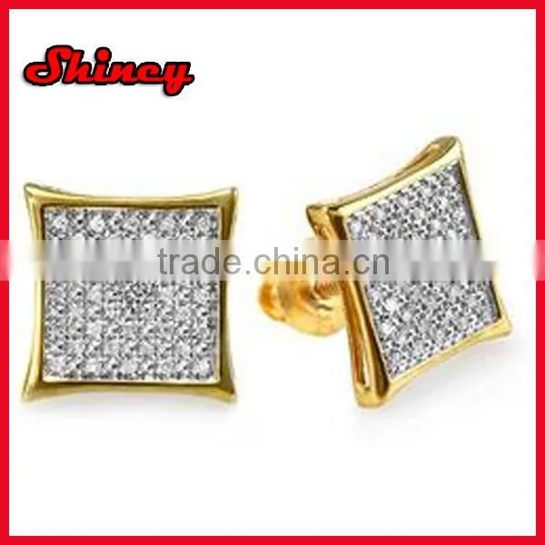 China cheaper mirco pave square gold plated cz earrings for woman