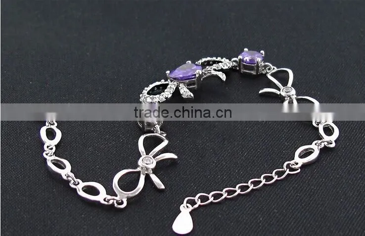 2014 Fashion Austrian 925 Sterling Silver Bowknot Luxury Zircon Bracelet for Women