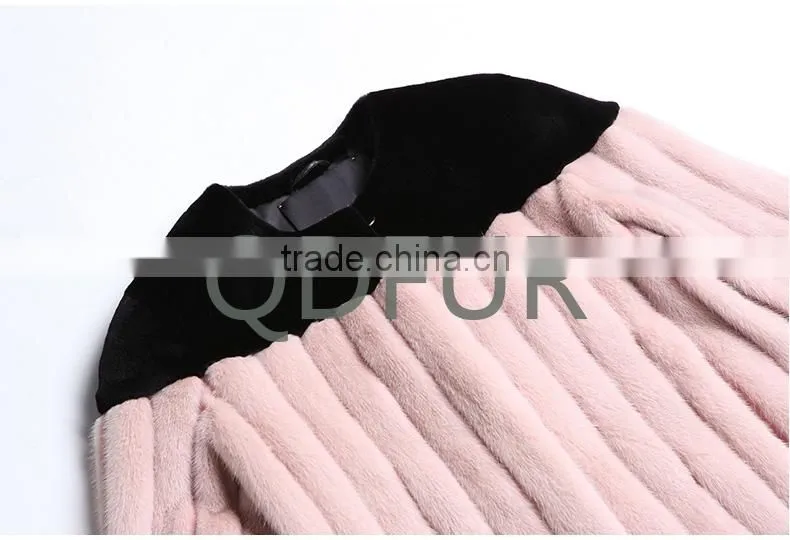 QD80735 Ladies Luxurious Vertical Bar Natural Mink Fur Jacket