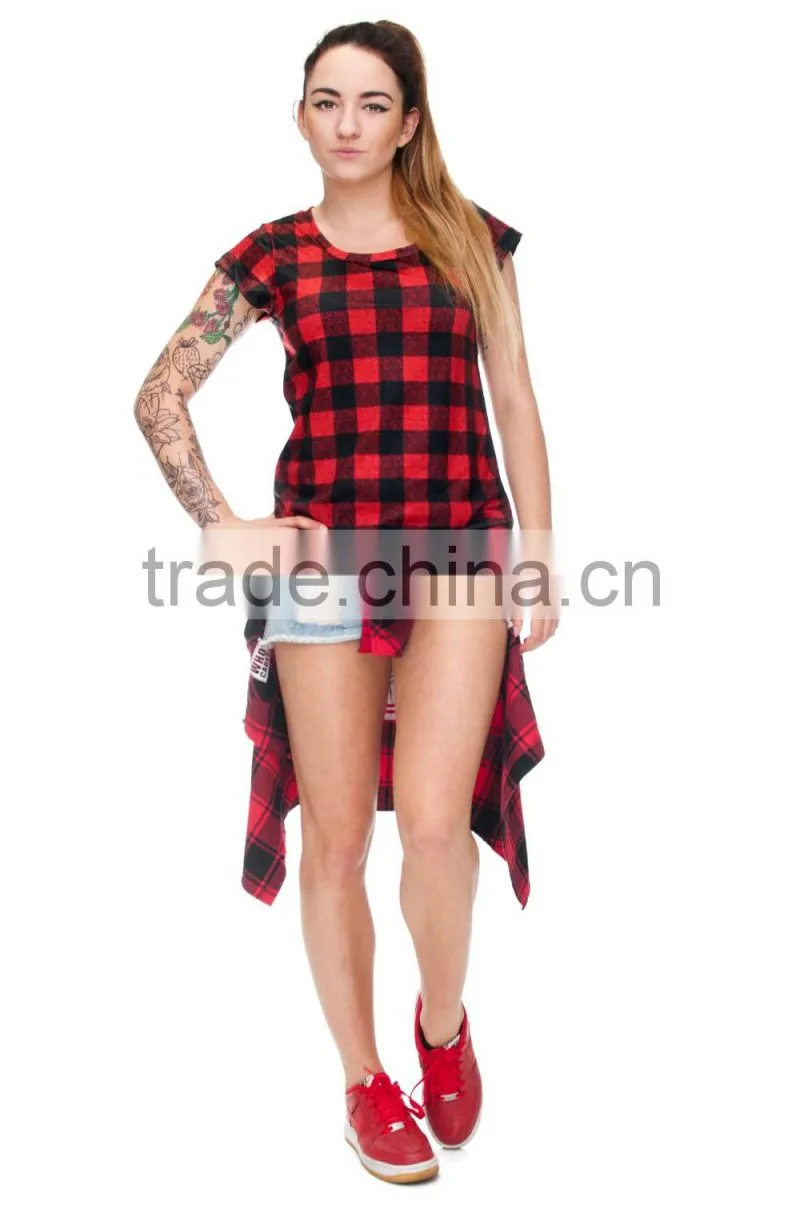 Brand New Custom 3D Printing Red Grid Plain T-shirt Softextile