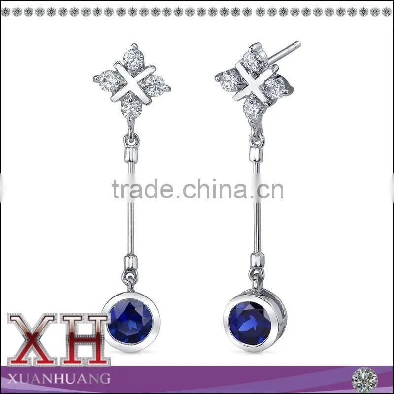 Blue Sapphire Long Chain Earrings Wholesale