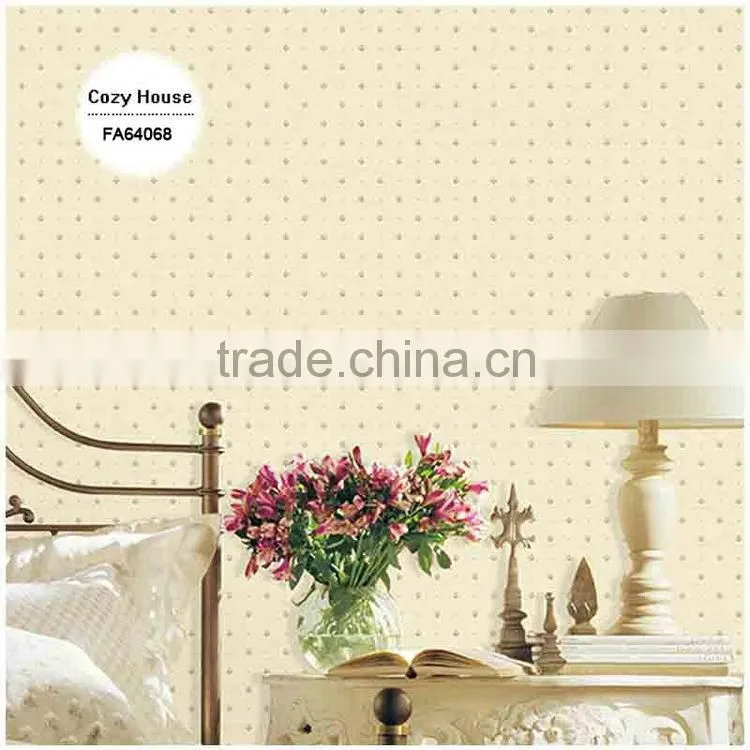 hottest printing pvc wallpaper, vanilla yellow for kids polka dot wall decal for girls room , new fashion wall mural supplier