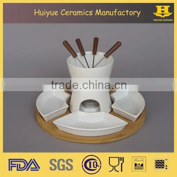 ceramic cheese fondue set with bamboo base, cheese set for 4 people