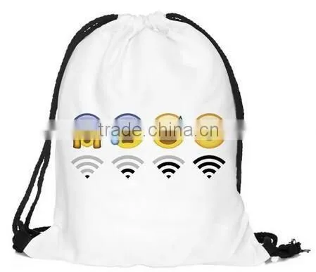 Fullprint cotton canvas white school outdoor emoji drawstring bag