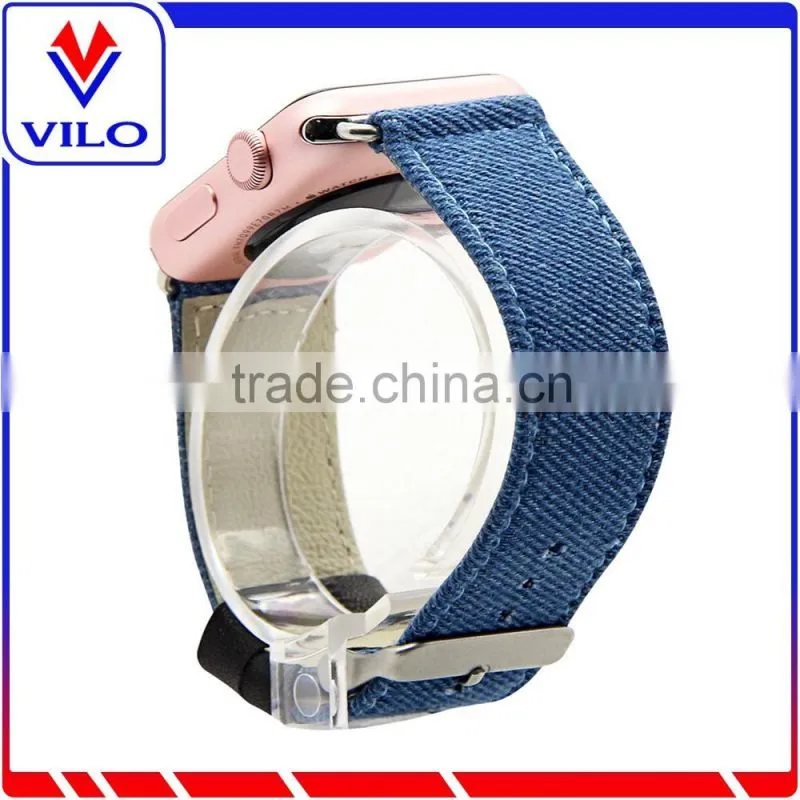 Canvas Fabric Genuine Leather Smart Watch Band Replacement Strap With Adapter Metal Clasp for Apple Watch 38mm 42mm