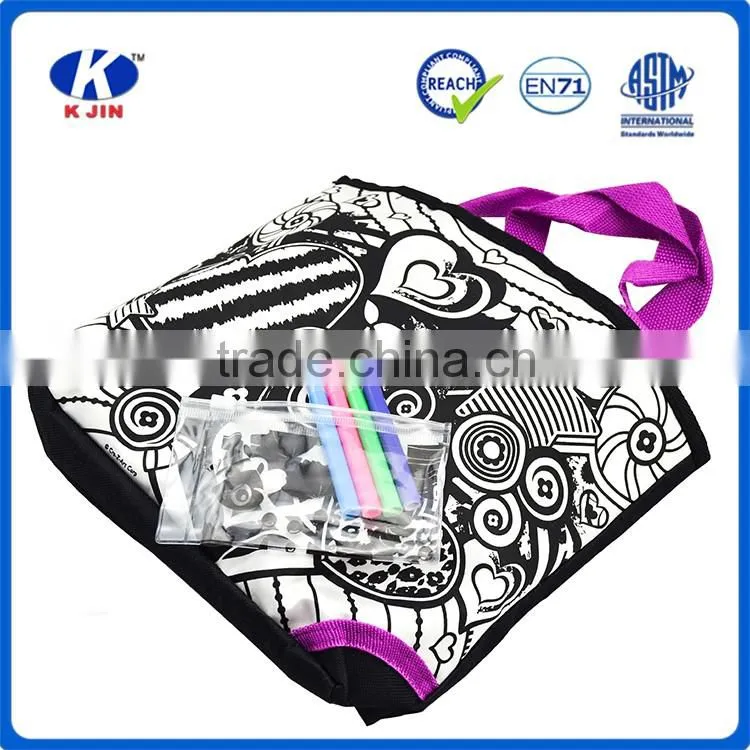 cheap nylon foldable handle tote coloring bags special with a set of water color for kids
