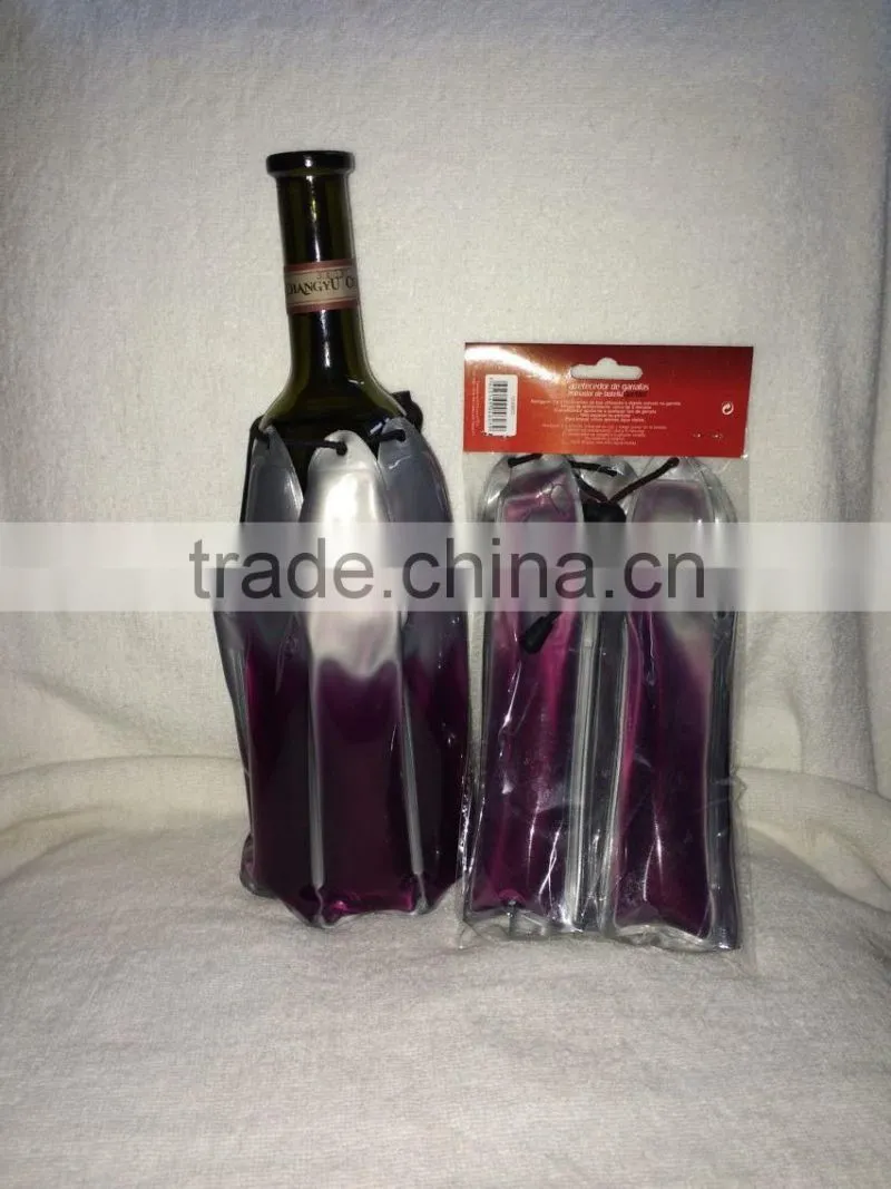 Magic stick Gel ice pack PVC wine bottle cooler sleeve with Wear rope