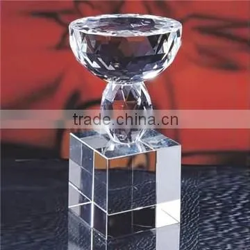 Wholesale clear bowl shape crystal sport trophy cup with black base for prize memento