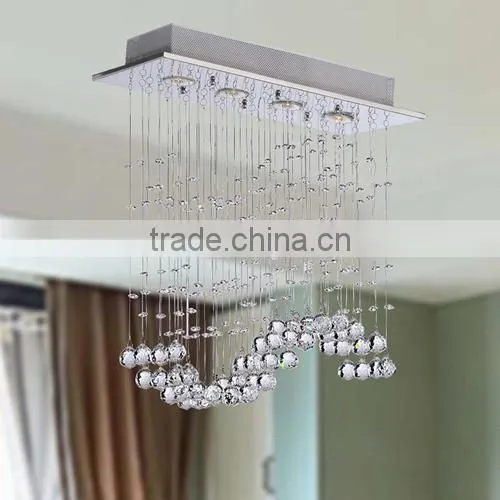 Silver Rectangular Crystal Light Home Chandelier with Crystal Balls