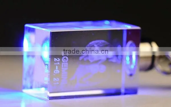 crystal 3d laser led key ring for wedding gift