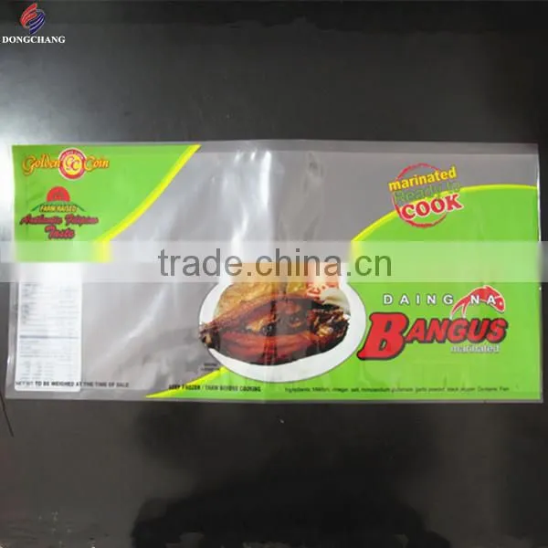 Custom printed three side sealed frozen food vacuum bag with tear notch