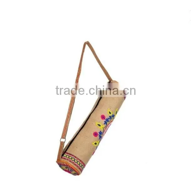 yoga mat bag Indian Ethnic Jute Embroidered Yoga Bag, Traditional Yoga Mat Bag, Vintage Yoga Bag, Cross body unisex shoulder bag