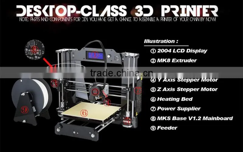 High Quality Precision Reprap Prusa i3 DIY 3d Printer kit (with 1 Roll Filament 8GB SD card,LCD)7 Material size 225*225*200mm