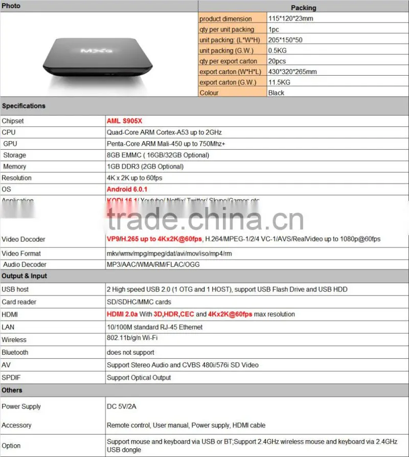 4K 2K Octo Core Google Android 5.1 S905x 1GB 8GB Dual band wifi bluetooth Quad Core Android TV Box