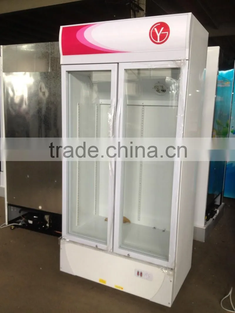 2 door beverage cooler energy drink display fridge upright glass door chiller