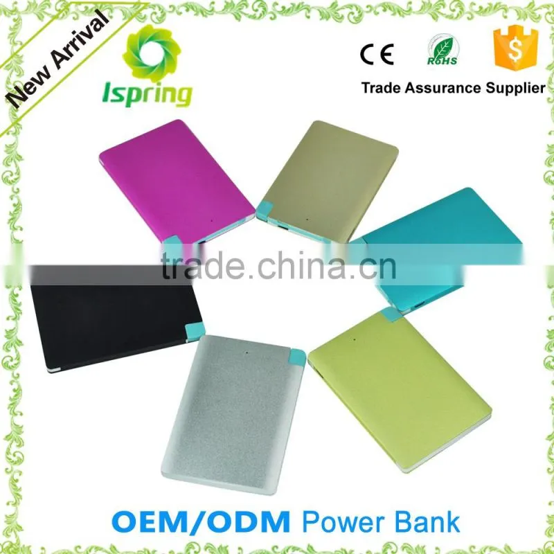 Metal slim credit card 2500 mah power bank with build in cable