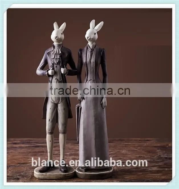 resin rabbit lady and sir statue gentleman unique rabbit figurine for home decor