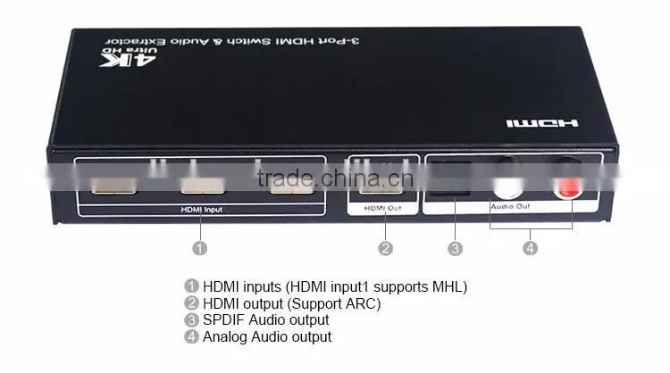 LINK-MI LM-SW06 HDMI 3x1HDMI video Switch, AUDIO SWITCH with 1 SPDIF + 1 R/L audio out with ARC 3d 4k2k tv box