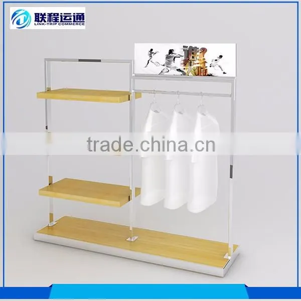 Showroom store wall metal display racks wood display shelf clothes