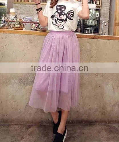 Summer Women's Net Yarn Casual Long Skirt Candy Color Solid Maxi Skirt
