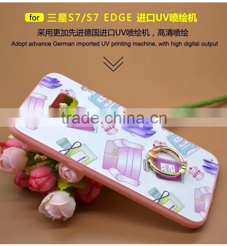 Fashion Prefume TPU+PC 2-in-1 Hybrid Pattern Painting Cases With Ring Bracket For Samsung 7s Edge Phone Case