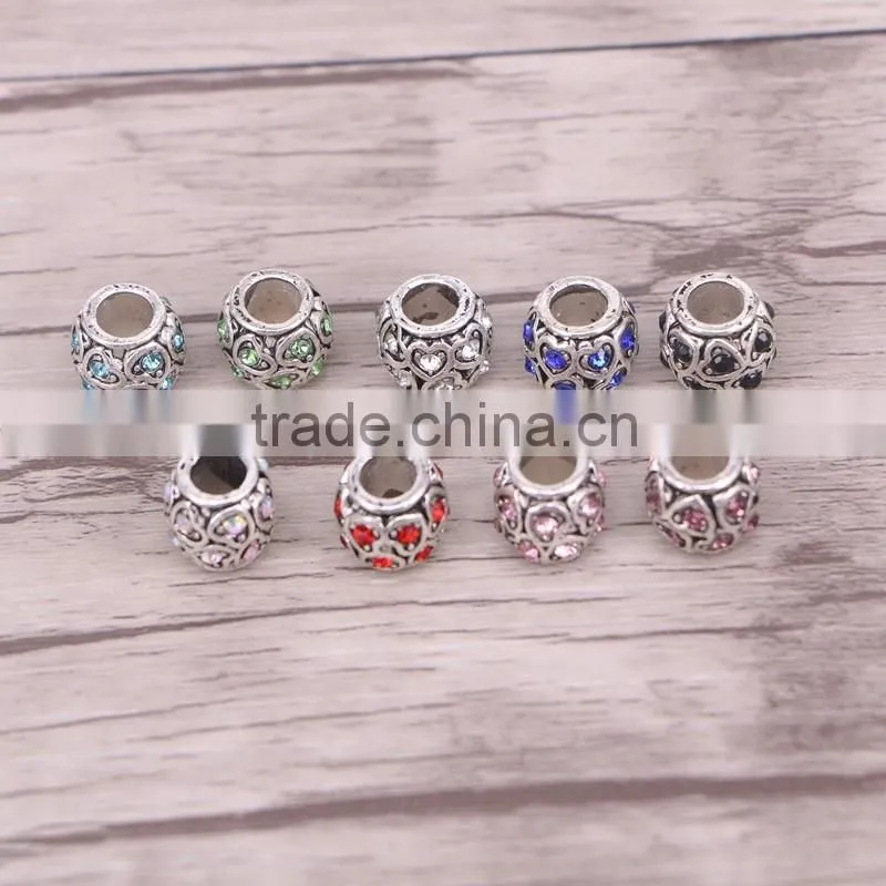 Women Fashion Dark Silver Mix Color Crystal Charm Big Hole Loose Bead for European Bracelet Bangle Jewelry Gifts