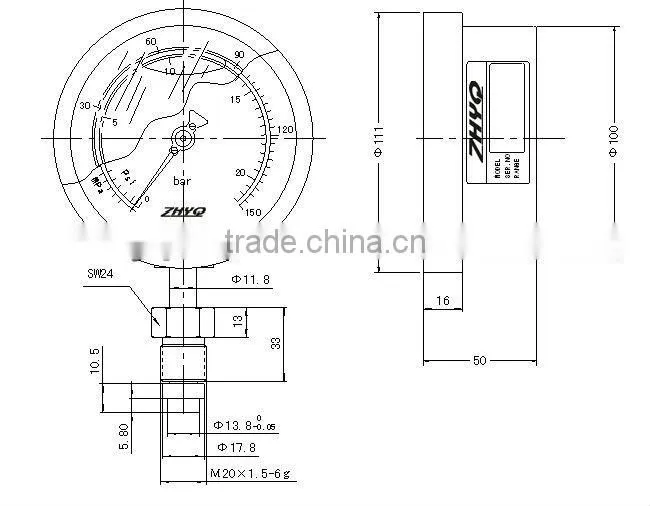 Glycerine filled 200Mpa pressure gauge