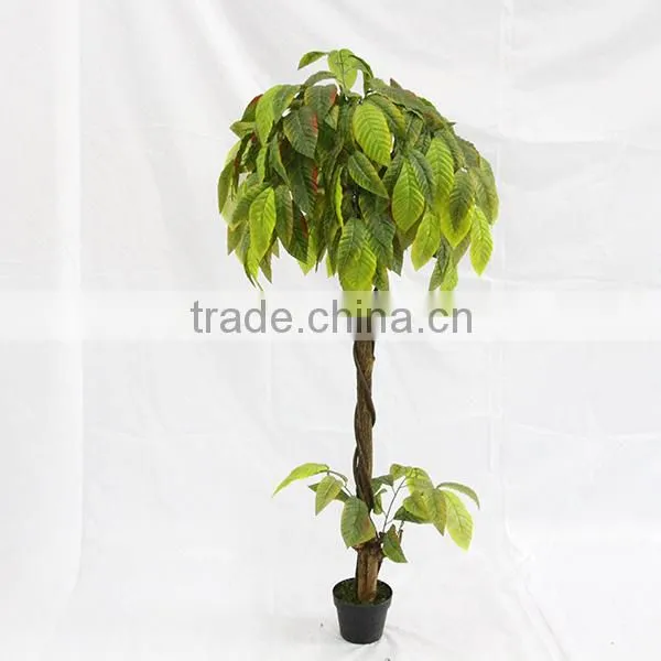 cheap artificial decorative green luck leaves plant tree wood trunk