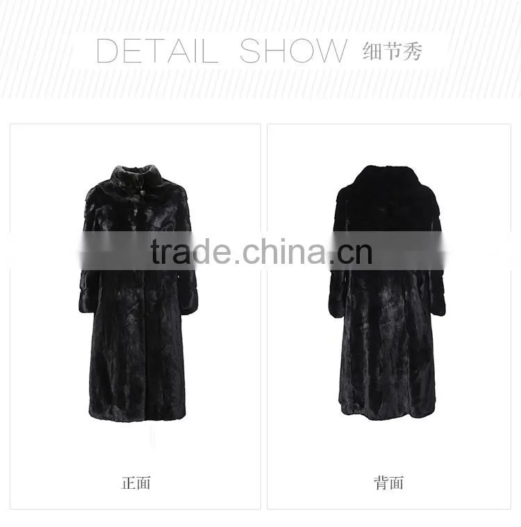 Factory sale long black natuarl mink fur women coat in China