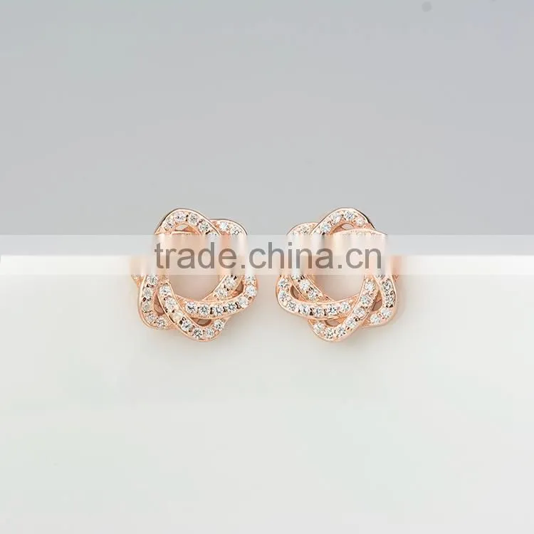 Pave setting cz diamond pressed stud silver earrings, 2015 latest fashion model in promotions