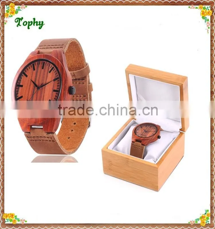 Brown genuine leather wooden watch wholeasale cheap price