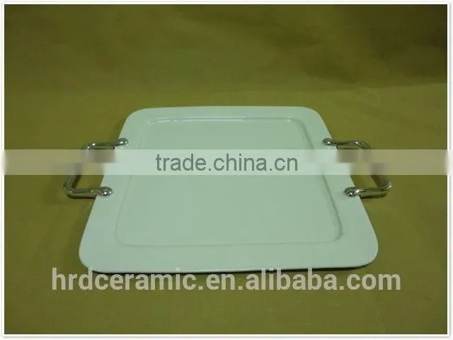 Square stock ceramic plate with handle for home decoration