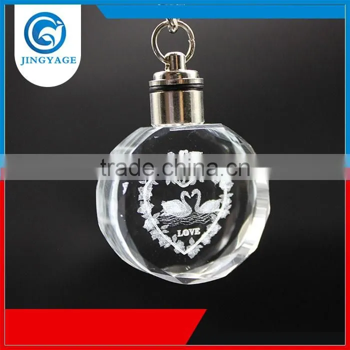 3D Laser Engraved Love Round Design Crystal Led Key chains Photo Led Crystal Key chain