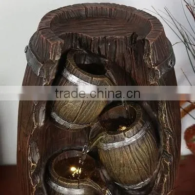 Three-Tier Cascading Barrels Tabletop Water Fountain with LED Lights