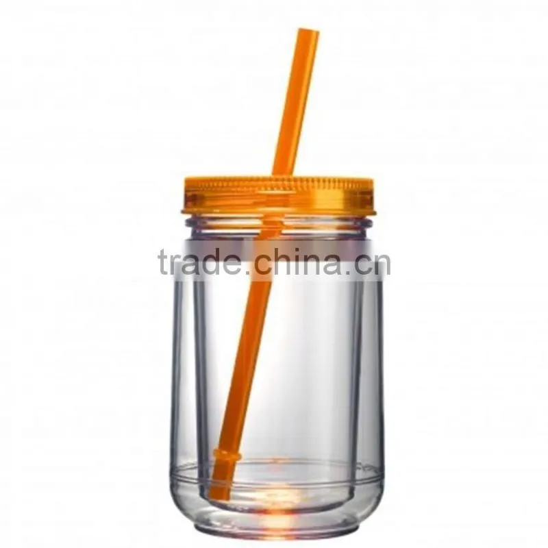 16OZ Mason Jar Cup Blank Clear Double Wall Insulated Tumbler Travel Mug Straw