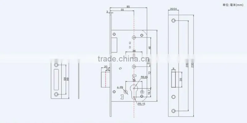 hot sale good quality mortise lock body 55x72