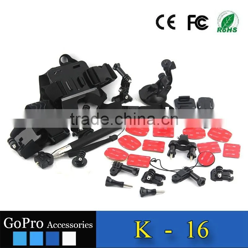 2016 hot selling 33 in 1 products kit used for gopros heros 4 accessories bundle of camera cases