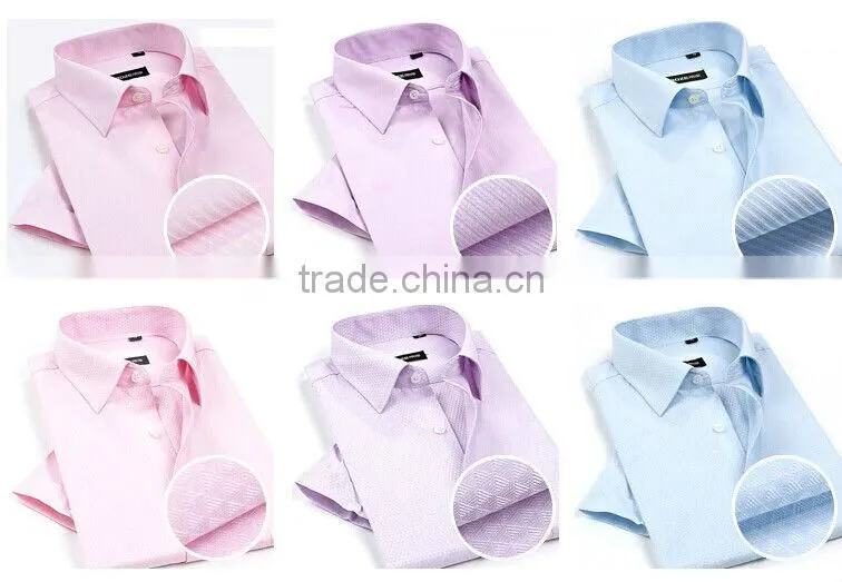 Mens short sleeve solid color jacquard weave dress shirts