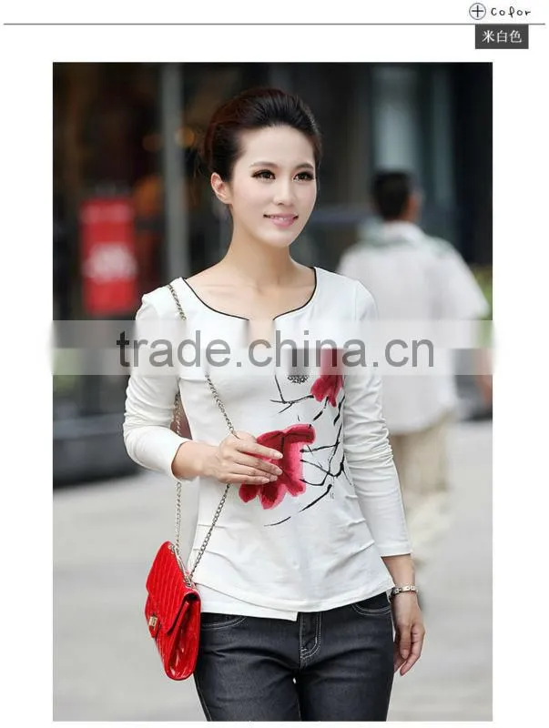 Ladies t-shirt print design,women fashion long t shirt