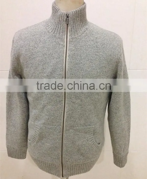 Mens zipper cardigan lambswool sweater coat with lining