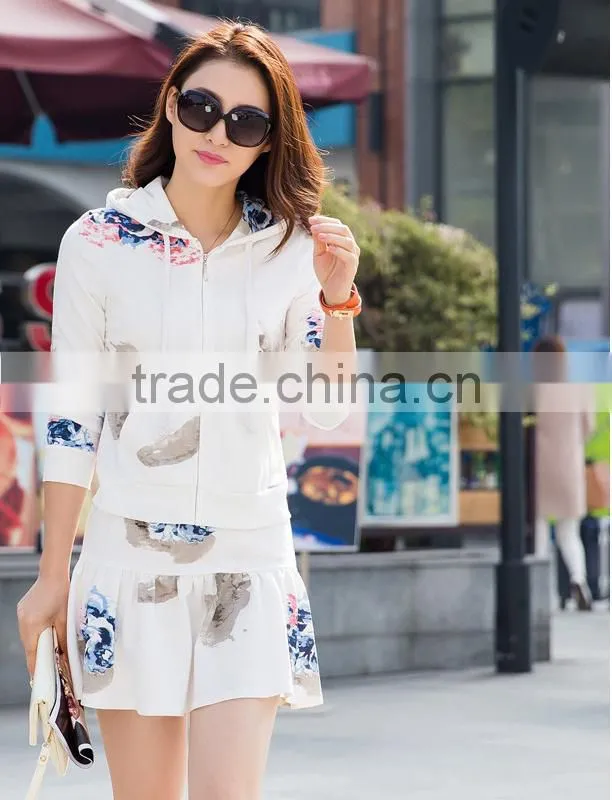 2015 lovely top and dress white flower printing mother and daughter sets for clothing