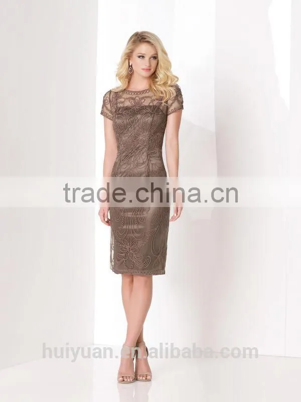 new fashion cap sleeve lace satin knee length party dress