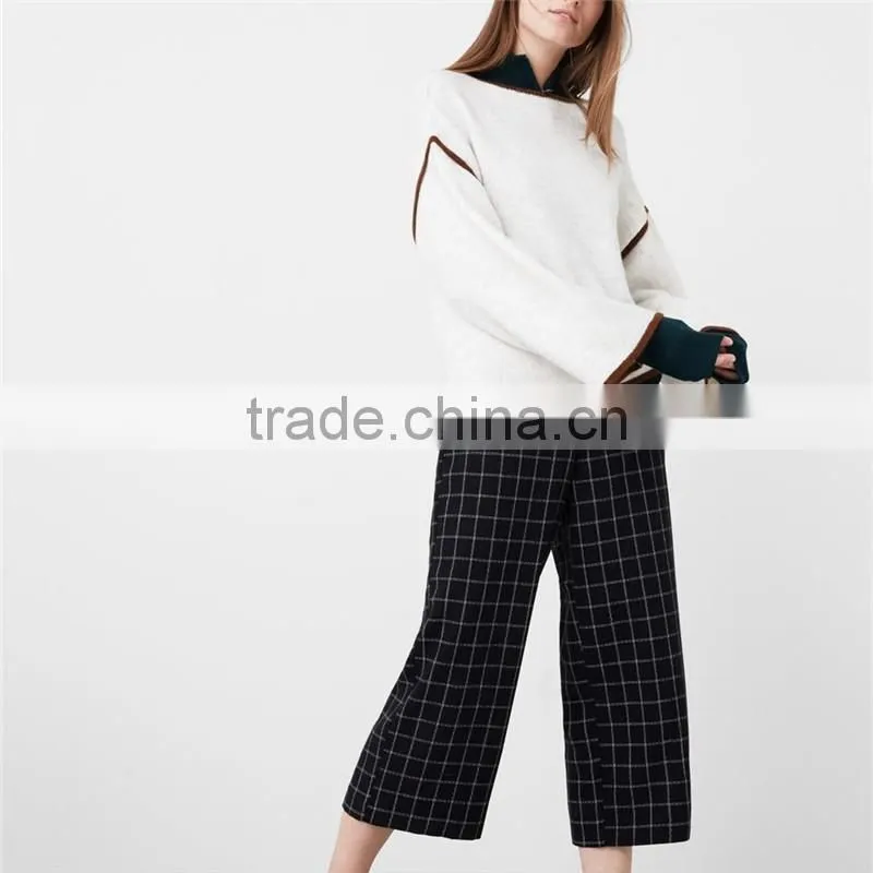 Attractive glitzy cropped cutting side zip cotton womens checkered pants