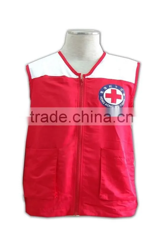ISO 9001 Audit factory 100% polyester zip up red fitted safety vest