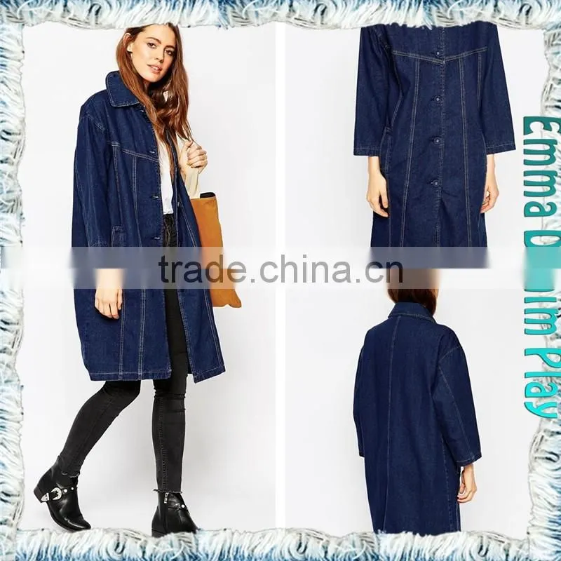 2018 Sexy Ladies Customised Indigo Button up Denim Overcoats