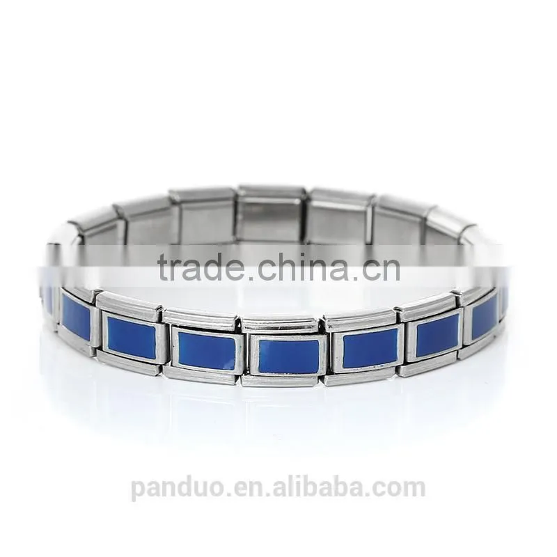 Fashion Design Italian Charm 18 Links Stretch Bracelets Silver Tone Enamel Blue 17.5cm(6 7/8") long,5PCs,Newest