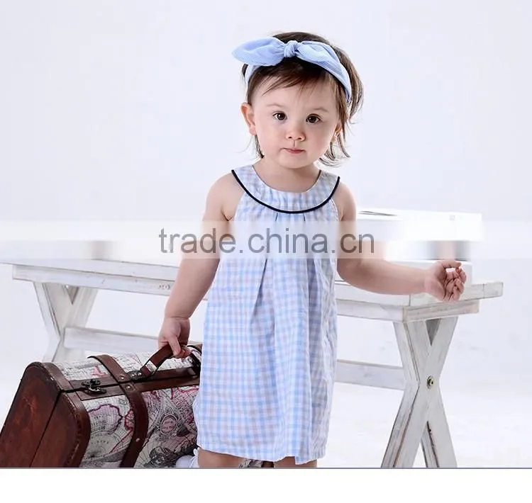 Latest new model kid dress high fashion round neck girl plaid dress