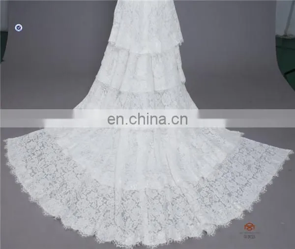 HMY-E0352 High Quality Franch Lace Fabric Bodice Sheer Skirt Lace Hem Latest Sample Wedding Dress 2016 Detachable Long Train