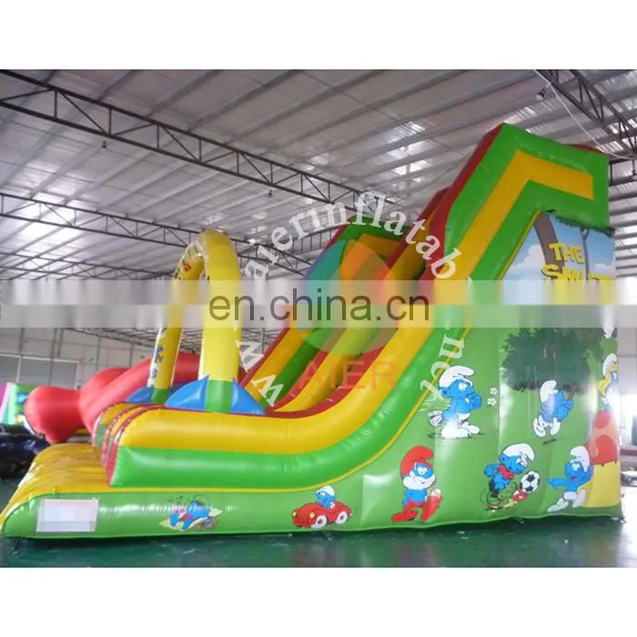 Latest inflatable slide adult outdoor dry slide smurfs printing inflatable dry slide for wholesale price