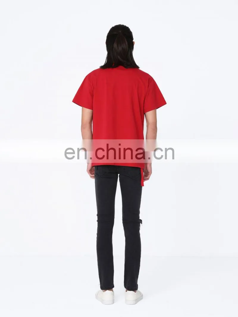 DiZNEW 2020 European and American Mens Vintage pullover organic cotton t shirt red